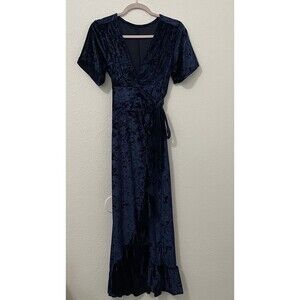 Cute Velvet wrap maxi dress womens XS Open Front Royal Blue Fairy Princess